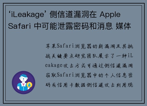 ‘iLeakage’ 侧信道漏洞在 Apple Safari 中可能泄露密码和消息 媒体
