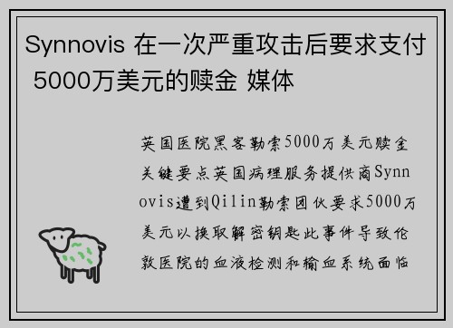 Synnovis 在一次严重攻击后要求支付 5000万美元的赎金 媒体